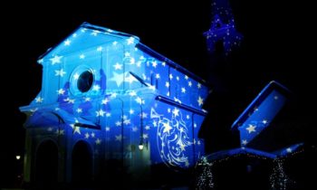 Christmas decorative projections on religious buildings