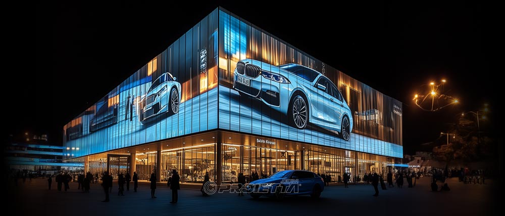 proiezioni-concessionari-automobili Proiezioni su facciate di concessionari e auto saloni