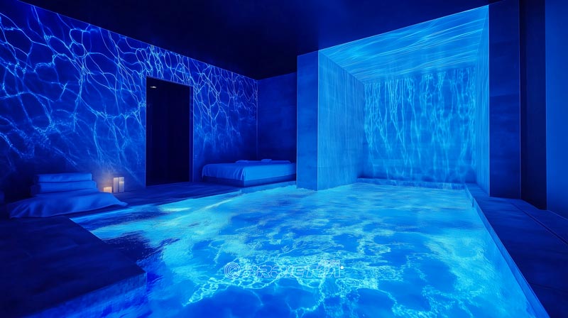 Proiezione effetto acqua in interno per centri benessere