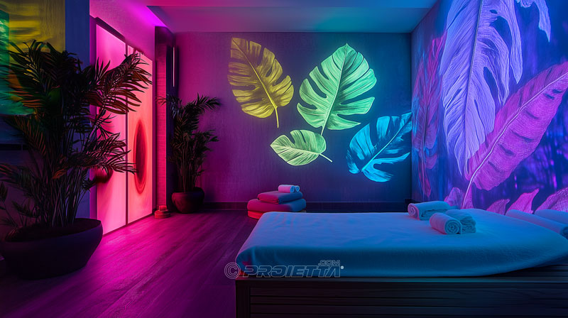 Effetti colore e grafiche proiettate per scenografie rilassanti